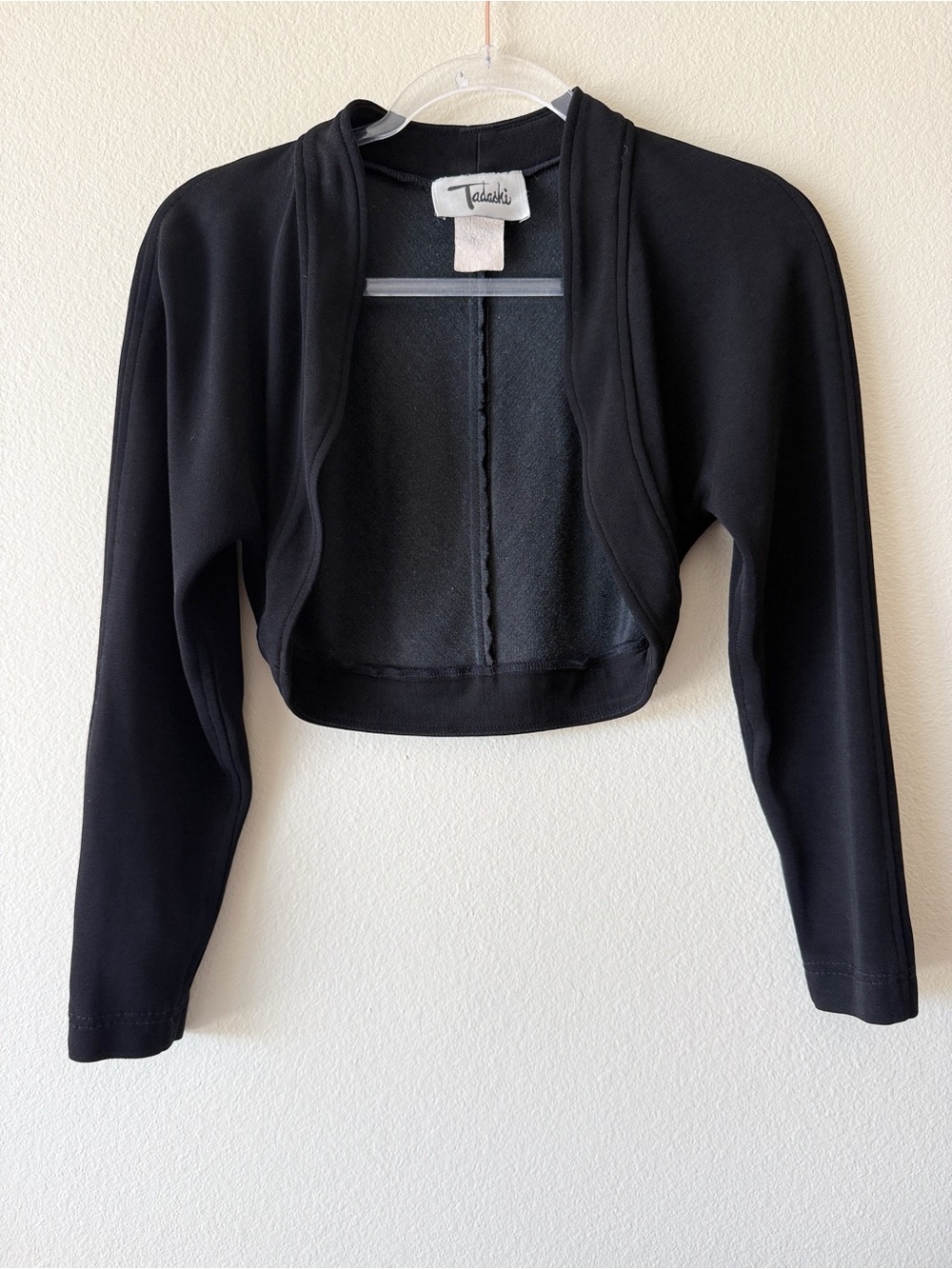 90s Tadashi Black Cropped Bolero Shrug Jacket Long Sleeve Open Front